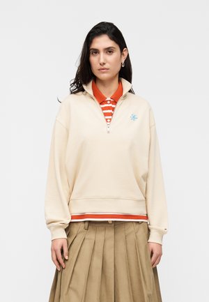 Tommy Hilfiger LOGO EMBROIDERY TERRY HALF-ZIP JUMPER - Sportinis megztinis - country ivory