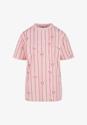 Karl Kani SIGNATURE HEART PINSTRIPE - Apdrukāts T-krekls - rose red