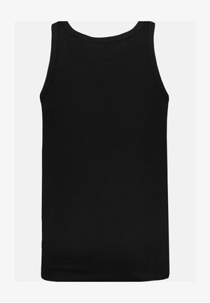 Top nero senza maniche in tessuto a costine, con scollatura rotonda e senza cuciture visibili sul retro. Design semplice e aderente.