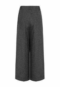 Grijze wijde broek van een textuurstof, met een hoge taille, een achterzak en een strakke snit. Geschikt voor formele en casual outfits.