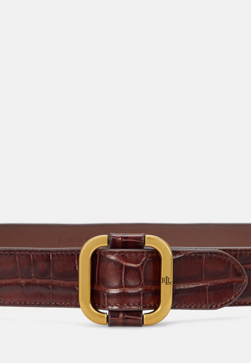 Ralph Lauren Dark Brown Embossed Leather Belt Slide-Buckle Croc-Embossed Leather Belt main image 4