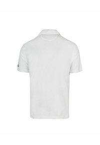 Polo bianco con colletto classico, maniche corte e un piccolo logo ricamato sulla manica sinistra. Tessuto in cotone liscio.