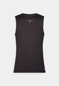 Svart ermeløs treningsskjorte laget av lett materiale, med rund hals og synlige "HYROX"- og Puma-logoer på forsiden.