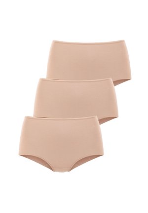 Set of three high-waisted beige briefs made from smooth fabric, featuring a seamless design and elastic waistband.