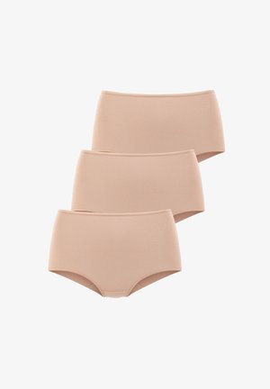 Set of three high-waisted beige briefs made from smooth fabric, featuring a seamless design and elastic waistband.