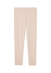 Hellbeige Leggings mit einer glatten, weichen Textur, elastischem Bund und einer engen Passform. Keine Muster oder zusätzlichen Akzente.