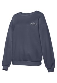 Felpa blu navy con collo a giro, vestibilità oversize, polsini e orlo a coste, con la scritta bianca "LASCANA LUXE LOUNGE" sul davanti.