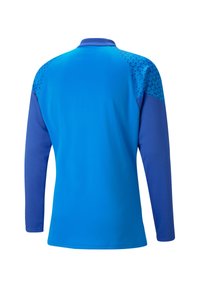 Langarm sportshirt in felblauw, met een gestructureerd patroon op de schouders en effen blauwe mouwen. Glad stof, relaxte pasvorm.
