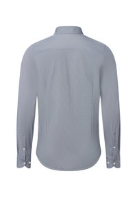 Langarmhemd in Hellgrau. Texturiertes Gewebe mit subtilmuster. Spitzkragen und geknöpfte Manschetten. Gerade Saum an der Rückseite.