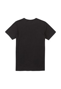 Black cotton t-shirt featuring a classic crew neck, short sleeves, and a smooth texture. Displayed from the back, no graphics or patterns.