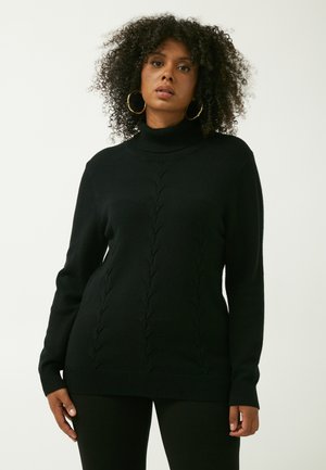 Maglione a collo alto di colore nero realizzato in tessuto lavorato a maglia, caratterizzato da un motivo a foglia testurizzato e bordo e polsini a coste. Maniche lunghe e vestibilità morbida.