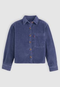 Katoenen overhemd in donkerblauw met lange mouwen, knoopsluiting aan de voorkant en een borstzak. Beschikt over een ribbeltextuur en houten knopen.