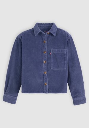Katoenen overhemd in donkerblauw met lange mouwen, knoopsluiting aan de voorkant en een borstzak. Beschikt over een ribbeltextuur en houten knopen.