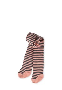 Calze a righe in grigio scuro e rosa morbido, con una texture a coste e punte e talloni rinforzati di un solido rosa.