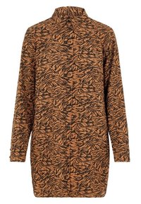 Camicia a maniche lunghe in stampa tigre arancione e nera, con colletto e chiusura con bottoni. Tessuto in rilievo con vestibilità comoda.