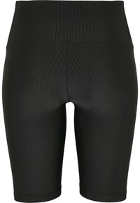 Shorts de cycliste noirs côtelés taille haute, longueur mi-cuisse, taille élastique, vus de face.