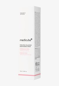 Pudełko kremu nawilżającego Medicube PDRN Pink Hyaluronic, białe z różowymi akcentami, zawiera szczegóły dotyczące produktu i składników w różnych językach, pojemność 50 ml.