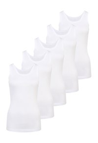 Vijf witte katoenen tanktops met een ronde halslijn en zonder mouwen, gemaakt van gladde stof en met een regular fit.