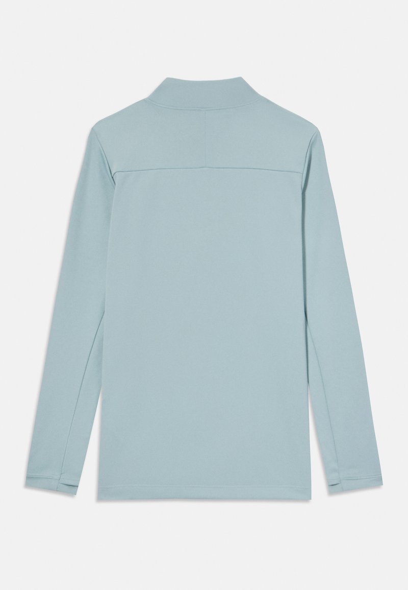 Langärmliges Polo in Hellblau, mit Kragen, minimalen Nähten und glatter Textur. Die Rückseite ist schlicht ohne sichtbare Details.