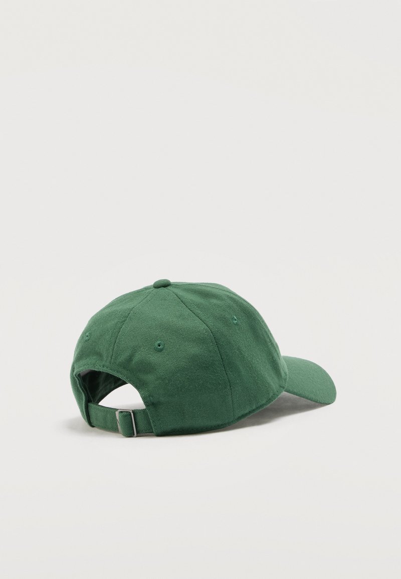 Green adjustable baseball cap viewed from the back on a plain white background.