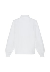 Chemise blanche à manches longues avec col vue de dos, avec poignets élastiques et un ourlet droit.