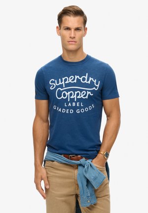 Superdry & Co LABEL SCRIPT - T-Shirt print - pilot mid blue slub