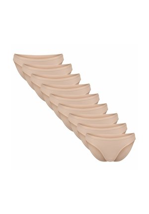 Beige Baumwollunterwäsche mit glatter Textur, niedriger Bundhöhe und elastischem Taillenbund. Set aus zehn Stück, mit nahtlosem Sitz und minimalen Details.