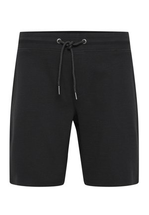 Melni peldshorti ar teksturētu virsmu, aukliņu vidukļa un metāliskiem acs caurumiem. Ar vidēja garuma un vienkāršu dizainu.