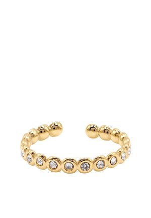 Goldener offener Ring mit gleichmäßig verteilten klaren Edelsteinen in abgerundeten Fassungen entlang des Rings.