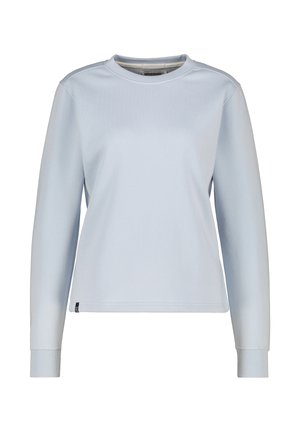 Felpa a maniche lunghe azzurro chiaro realizzata in tessuto liscio. Presenta un collo a giro, polsini a costine e un orlo dritto con un piccolo etichetta logo.