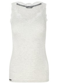 Vit linne i mjukt, texturerat tyg. Har en skaldjursinspirerad spetsdetalj längs halsringningen och en liten logotags i fållen.