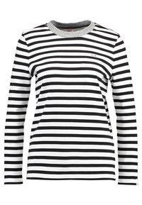 Lang shirt van katoen met horizontale zwarte en witte strepen, grijze halsband en een klein logo op de linkerborst.