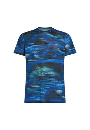 Kortärmad T-shirt i blå nyanser med abstrakta vågmönster. Har en rund halsringning och "icebreaker"-logotypen på bröstet.