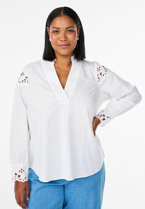MIT UND BRODERIE-ANGLAISE-DETAILS - Blúzka - bright white