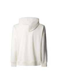 Felpa bianca con cappuccio realizzata in tessuto morbido, caratterizzata da una tasca a marsupio, polsini a coste e un design dalla vestibilità comoda.