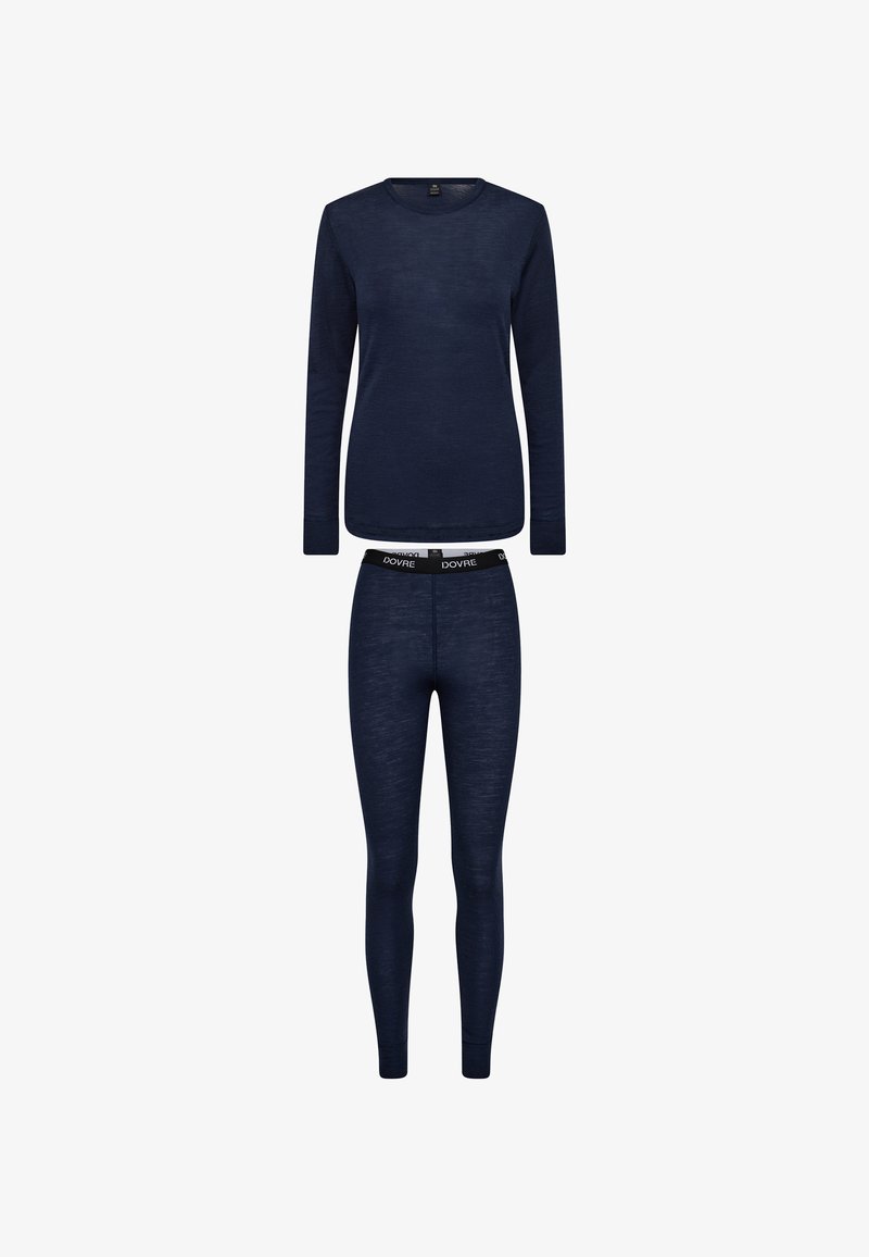 Marine thermosæt bestående af en langærmet top og tætsiddende leggins. Fremstillet af et struktureret stof, med et elastisk taljebånd med logo.