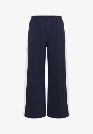 Helleblauwe, weite Hose aus weichem Stoff mit einem weißen Seitenstreifen-Design und einem elastischen Bund für zusätzlichen Komfort.