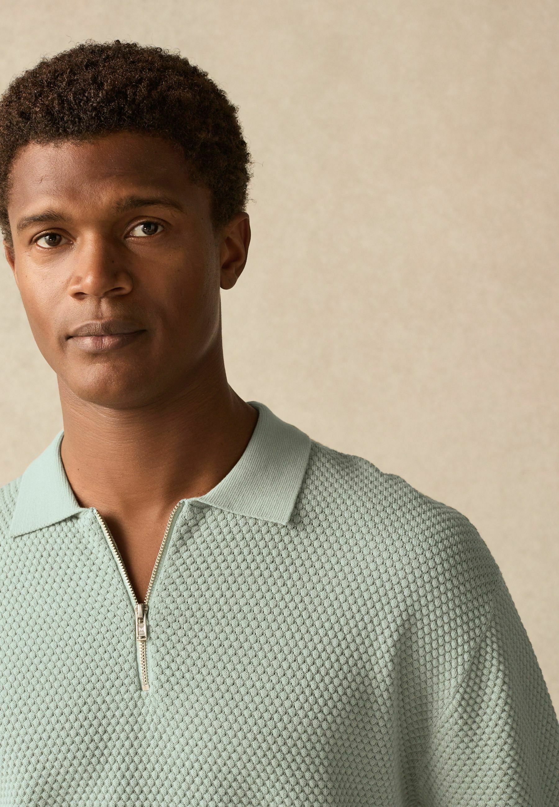 Next TEXTURED SHORT SLEEVE ZIP - Polo shirt - light green/green