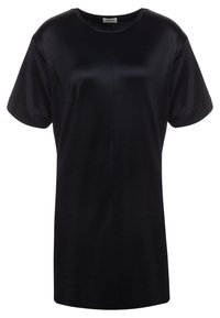 Svart kortärmad tunika i ett mjukt, lätt tyg, med rund halsringning och rak skärning, utan några dekorationer.