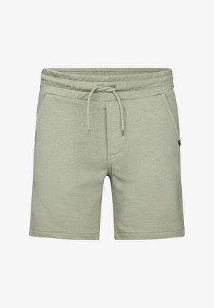 Jasnozielone, codzienne szorty z elastycznym pasem, regulowanym sznurkiem, bocznymi kieszeniami i małą czarną metką po prawej stronie.