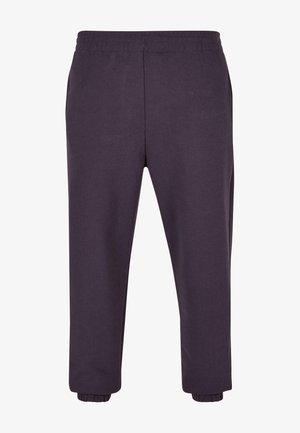 Sötét lila melegítőnadrág puha pamut keverékből. Jellemzői az elasztikus derék, oldalsó zsebek és elasztikus szegélyek.