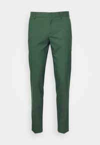 Zelene krojene hlače z gladko teksturo, slim fit, ravnim sprednjim delom in zankami za pas, z žepi na straneh in zadaj.