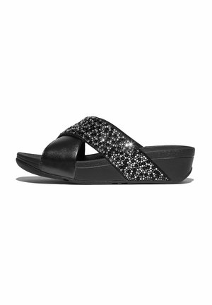 LULU CRYSTAL-MIX METALLIC CROSS - Mules à talons - all black