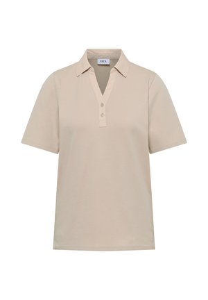 Polo a maniche corte beige con colletto e apertura con due bottoni, etichettata "Cecil" all'interno del collo.