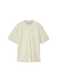 Μπεζ κοντομάνικο T-shirt με λαιμόκοψη και μικρό λευκό λογότυπο "ALLSAINTS" στο αριστερό στήθος.