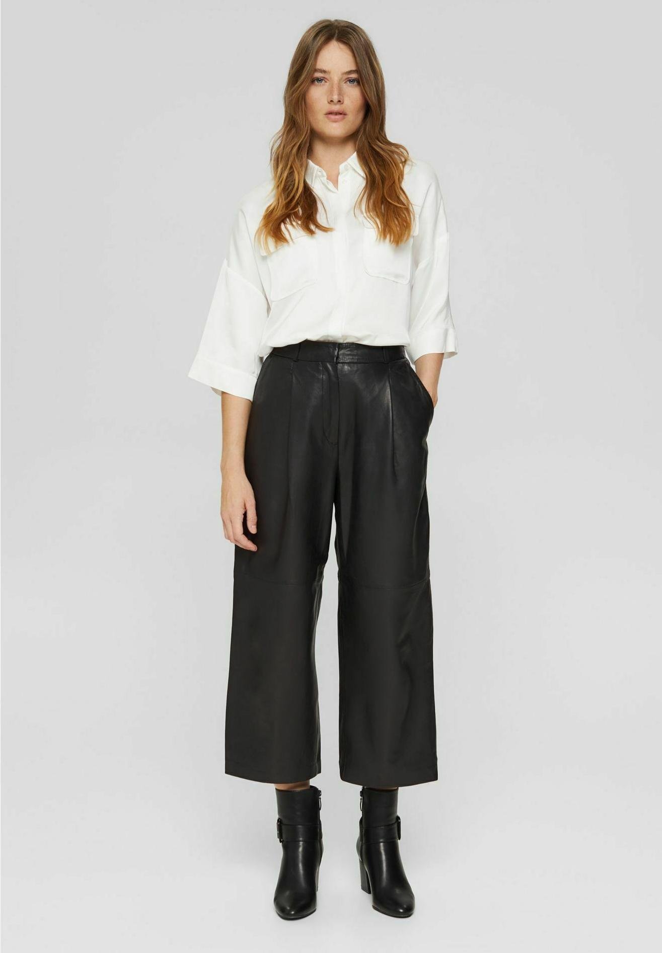 Esprit Collection Leren broek - black/Zwart - Zalando.nl