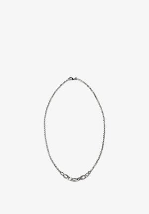 Collier en argent avec des maillons ovales texturés centré sur une fine chaîne câblée, doté d'une fermeture à mousqueton.