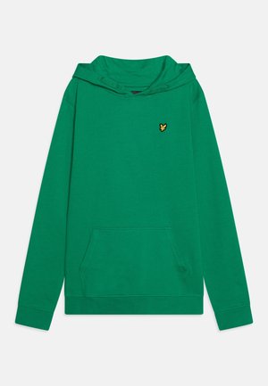 Zielona bluza z kapturem wykonana z miękkiego materiału. Posiada przednią kieszeń, ściągacze na brzegach oraz małe żółte logo motyla na piersi.