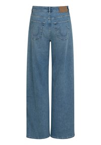  Lichtblauwe wide-leg jeans van denim, met twee achterzakken, gestikte details en een leren merkpatch op de tailleband.