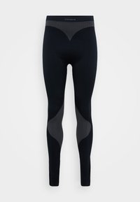 Zwarte leggings met een aansluitend ontwerp, netaccenten op de bovenbenen, een soepele stoftextuur en een hoge tailleband.